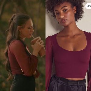 Free People Lost In Love Balloon Sleeve Seamless Crop Top ASO Hope Mikaelson